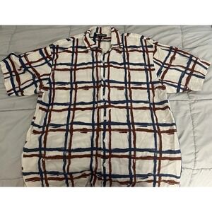 Stacy Adams Mens 3XL Button Up Shirt Linen Blend Short Sleeve Casual